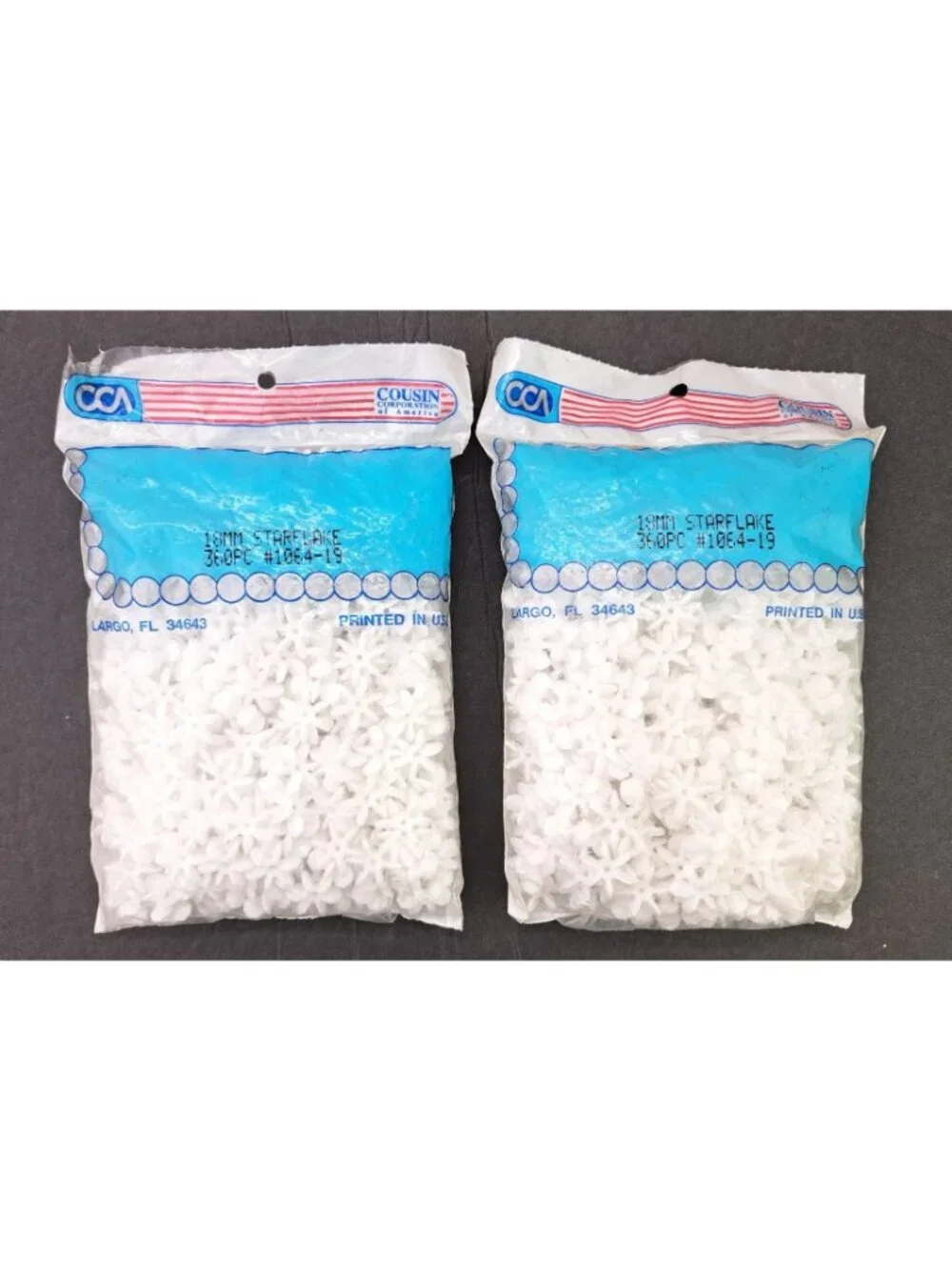 Vintage 18mm White Starflake Plastic Bead 720 Total Beads 2 Bags Cousin Corp New